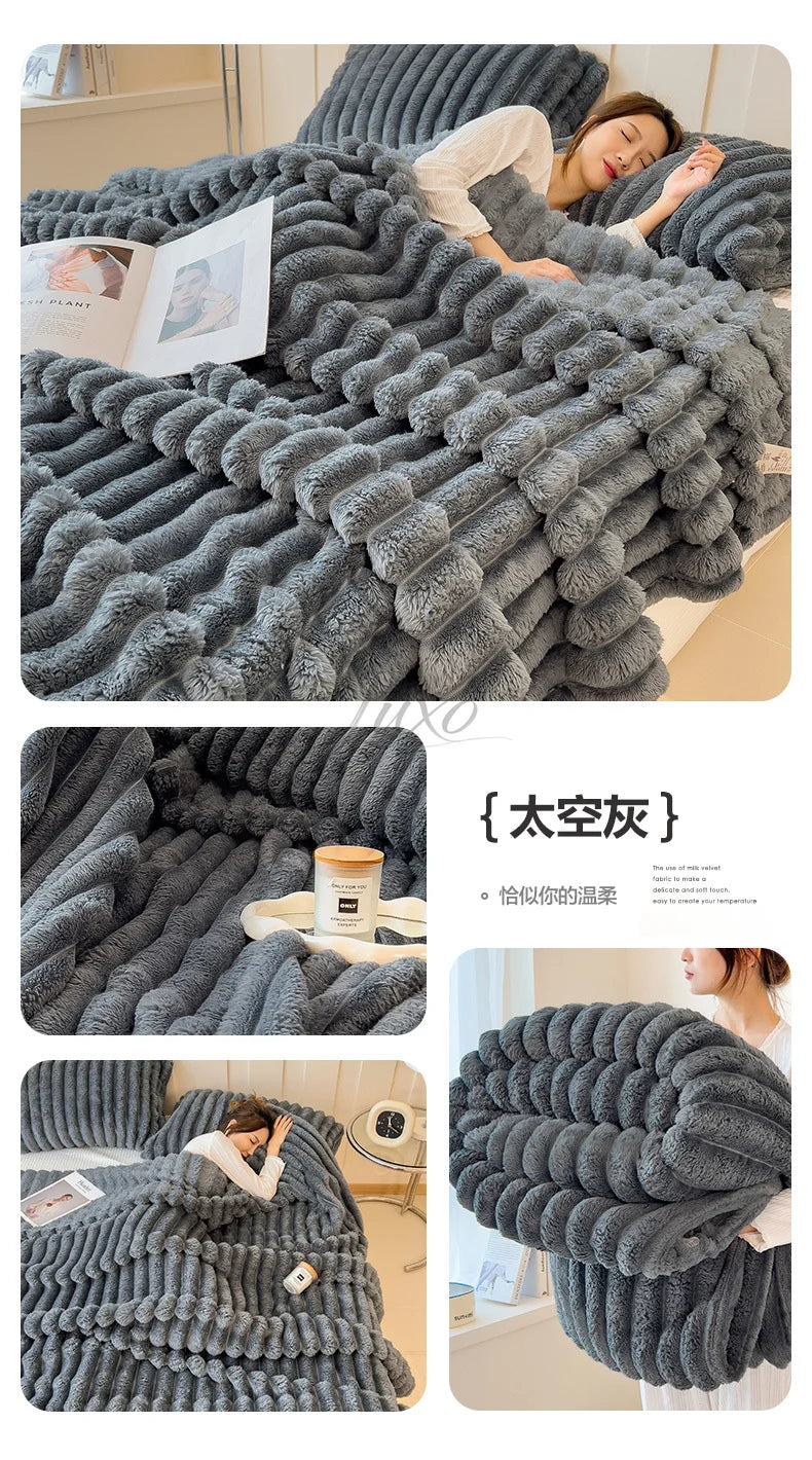 Thickened Striped Flannel Multifunctional Blanket