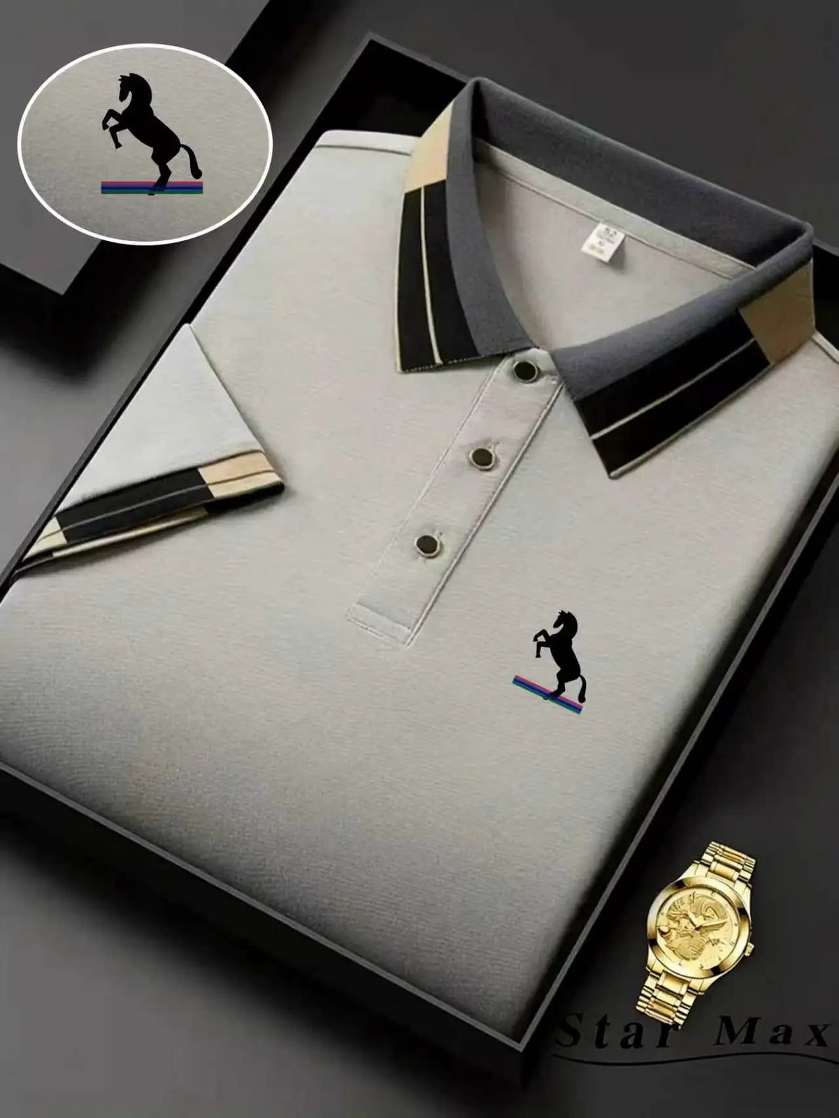 Men's Summer Casual Polo Shirt with Horse Embroidery