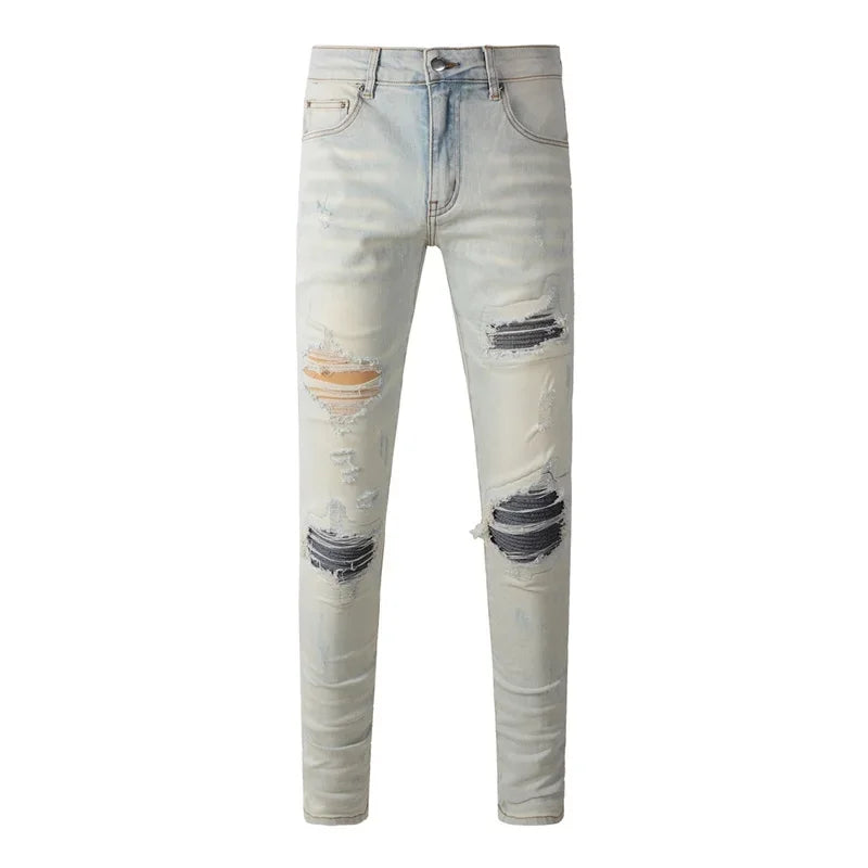 Men's Retro Wash Low Rise Elastic Skinny Denim Jeans