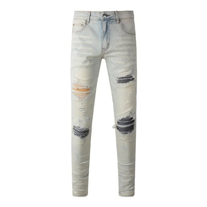 Men's Retro Wash Low Rise Elastic Skinny Denim Jeans