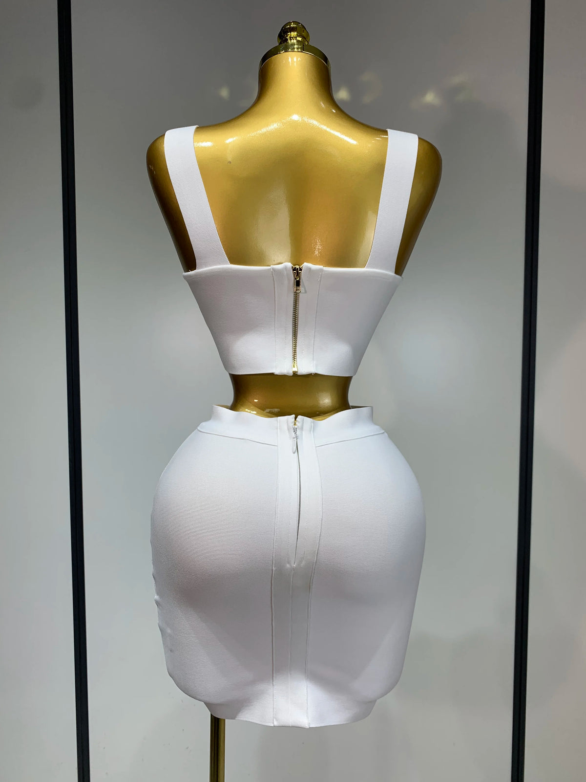 Women Bodycon Bandage Two Piece Set Black White