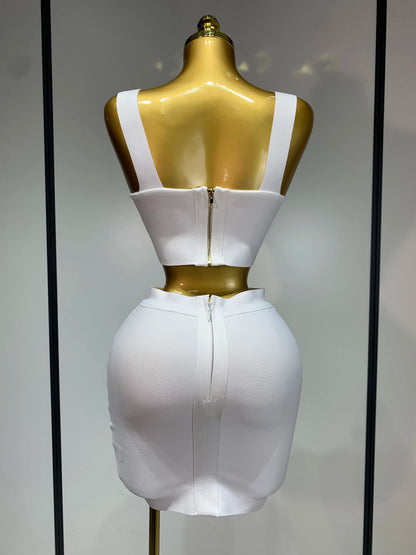 Women Bodycon Bandage Two Piece Set Black White