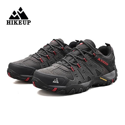 HIKEUP Men's Suede Leather Hiking Shoes Black Gray Khaki