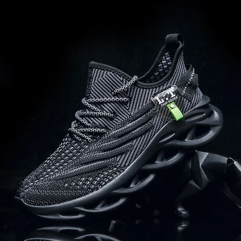 YRZL Men's Black Breathable Mesh Jogging Shoes