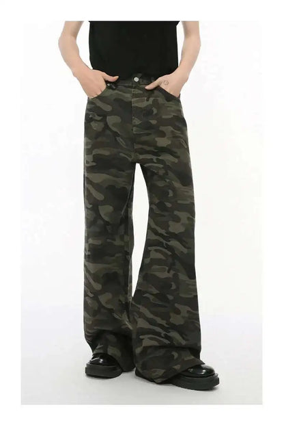 IEFB Vintage Camouflage Men's Loose Denim Jeans Old Blue
