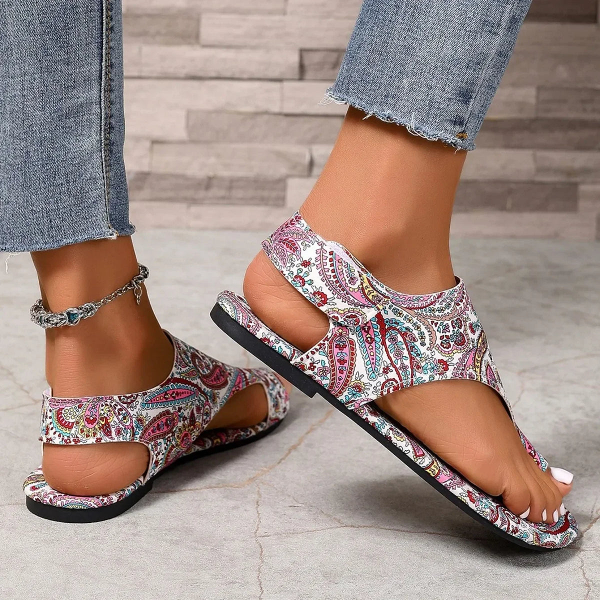 Women Flat Sandals Printed Bohemia Roman Style Shoes