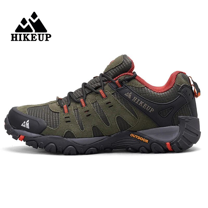 HIKEUP Men's Suede Leather Hiking Shoes Black Gray Khaki