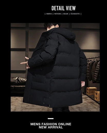 Long Cotton-padded Coat for Men in Solid Color