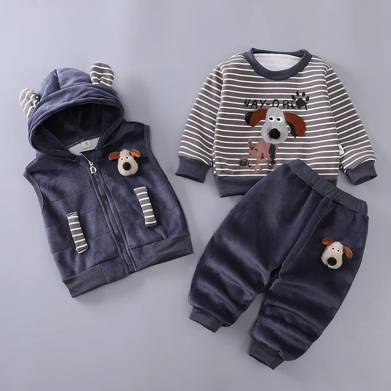 Baby Boys Cartoon Dog Fleece Vest Coat Pants Set