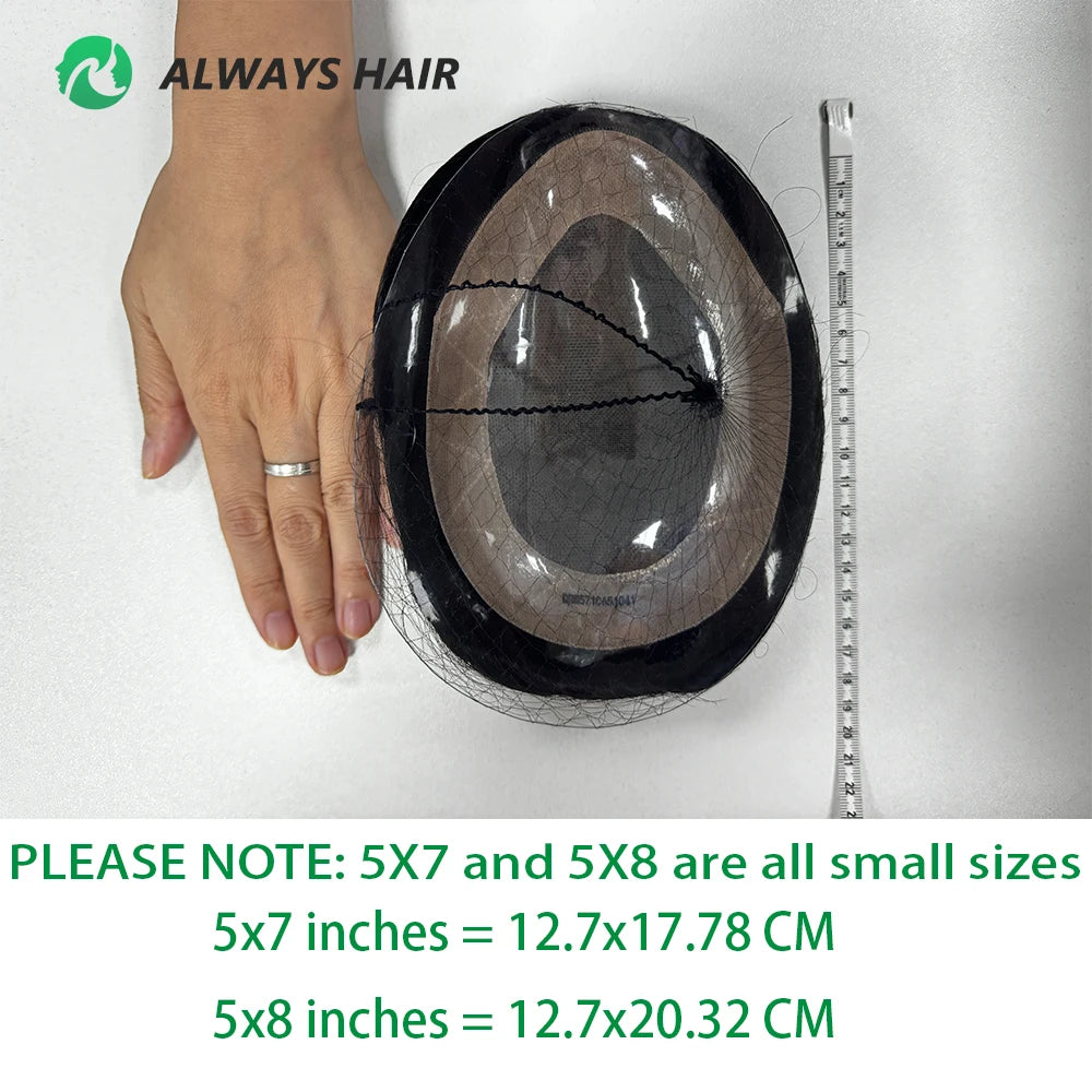 Fine Mono Men Short Toupee 5 Inch Indian Hair System