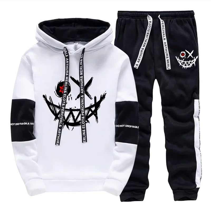 Mens Printed Tracksuit Casual Hoodie and Sweatpants