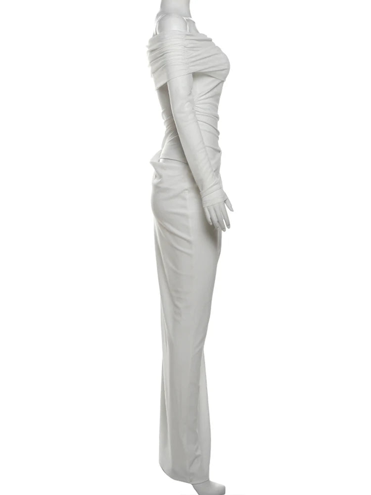Elegant Slash Neck Ruched Mesh Dress for Women