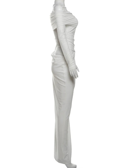 Elegant Slash Neck Ruched Mesh Dress for Women