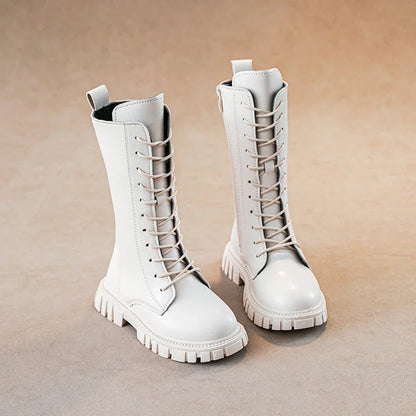 Black Mid Boots for Girls with Square Heel and Zip Closure