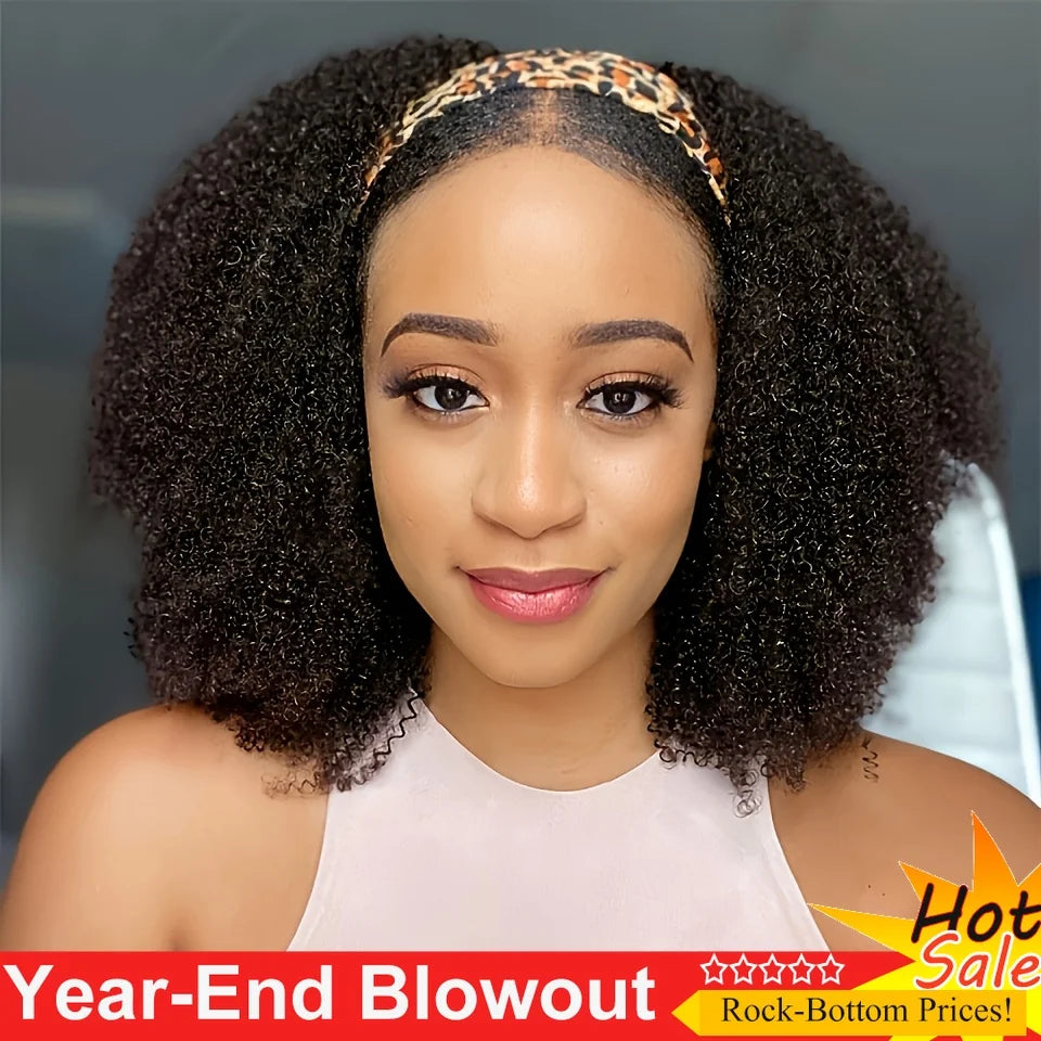 Afro Kinky Curly Wig with Headband 200% Density