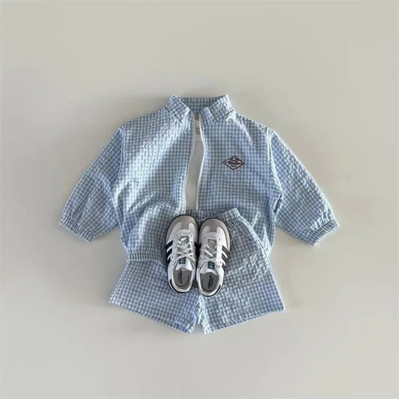 Plaid Cotton Jacket And Shorts Set for Kids
