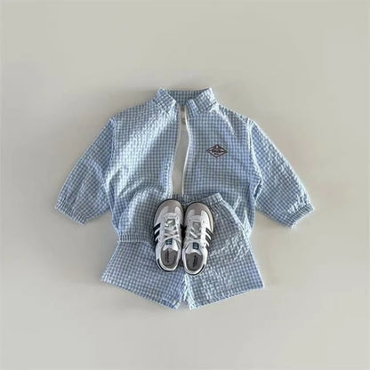 Plaid Cotton Jacket And Shorts Set for Kids