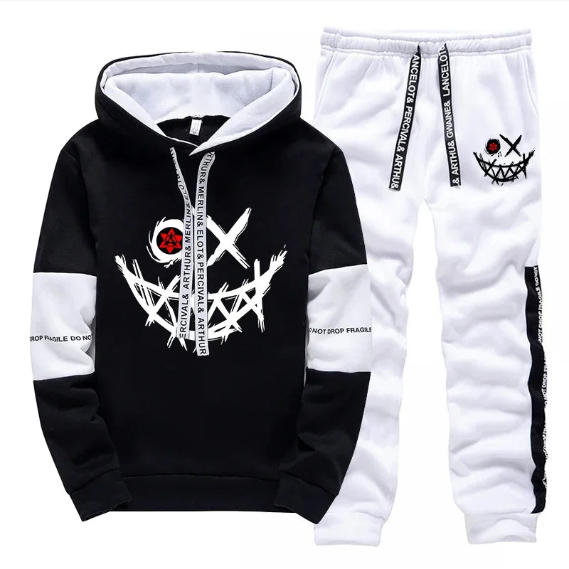 Mens Printed Tracksuit Casual Hoodie and Sweatpants