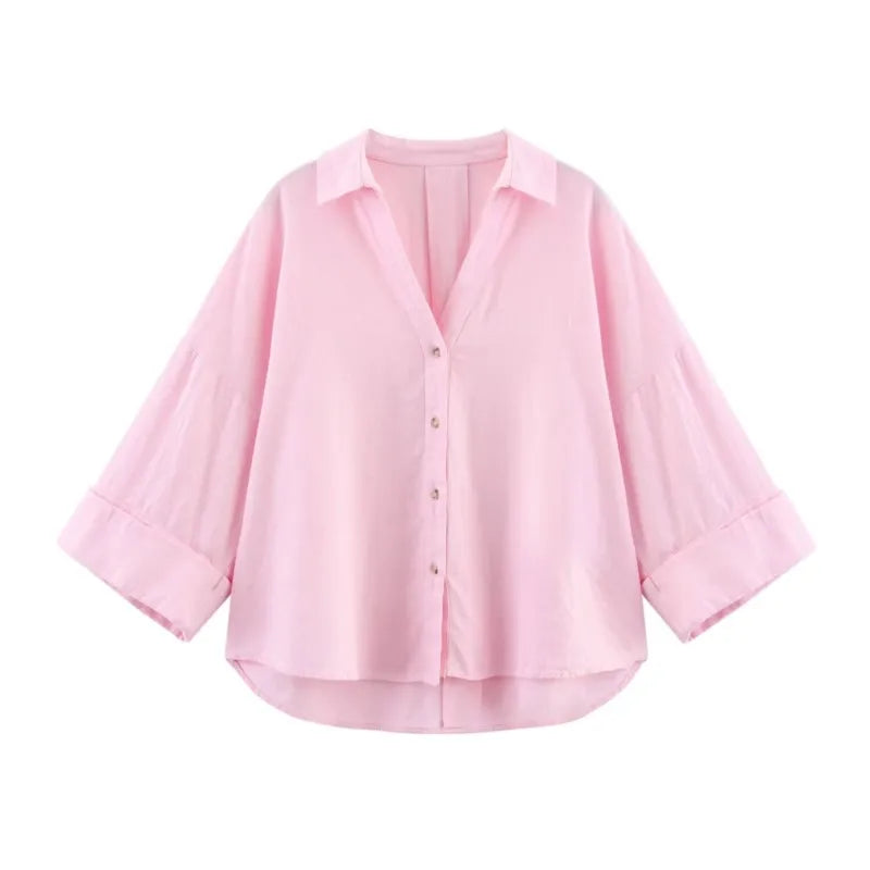 Wide Sleeved Asymmetric Hem Shirt for Women