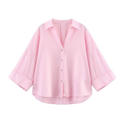 Wide Sleeved Asymmetric Hem Shirt for Women