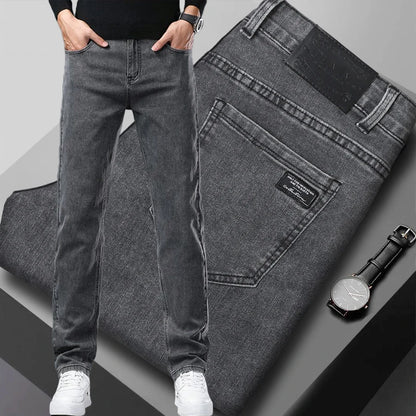 Men's Slim Denim Jeans Casual Elastic Trousers Black Gray