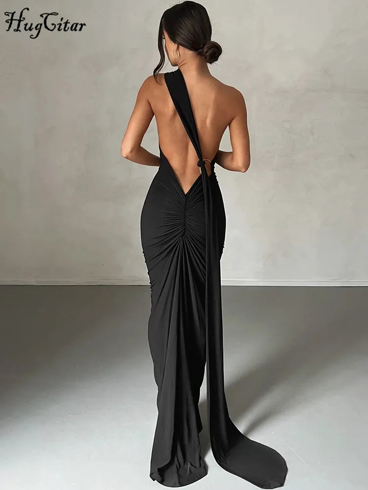 Hugcitar One Shoulder Backless Maxi Dress Women