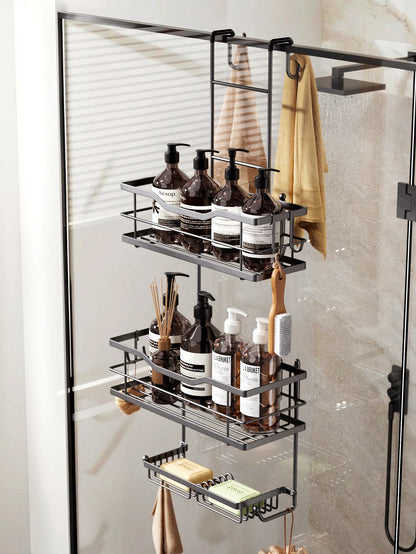 3-Tier Hanging Shower Caddy Black Silver Metal