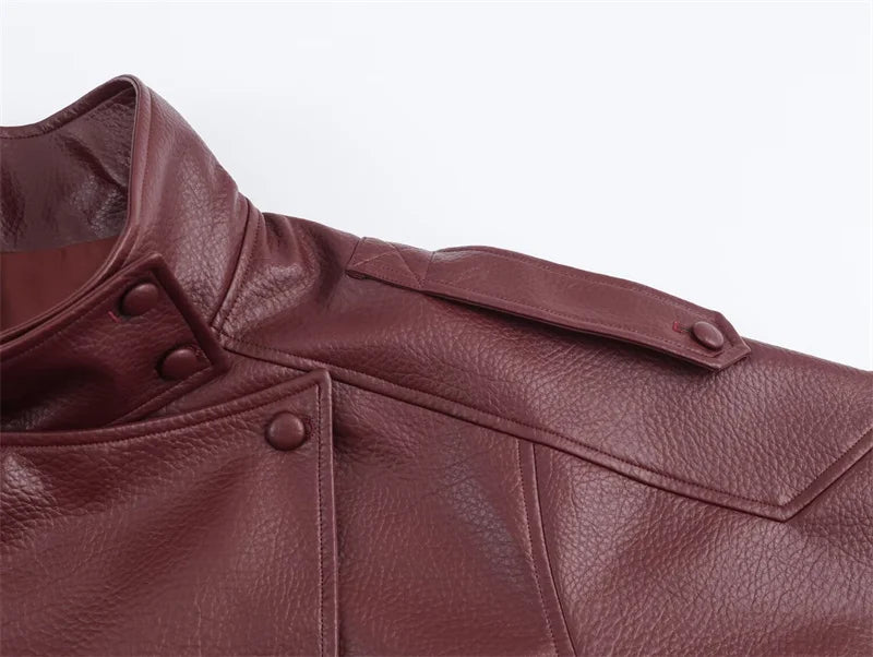 Black Long Sleeve Faux Leather Motorcycle Jacket