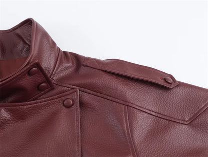 Black Long Sleeve Faux Leather Motorcycle Jacket