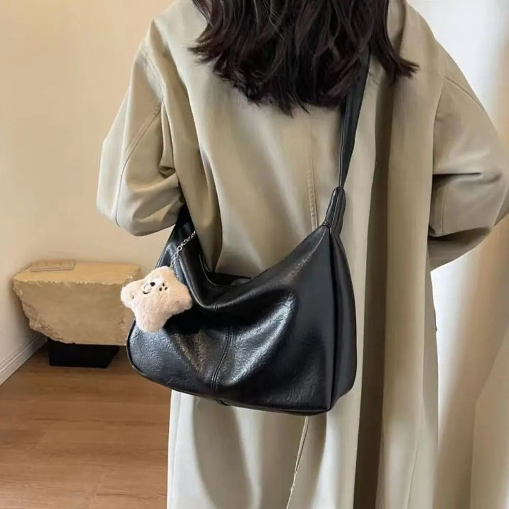 Trendy PU Leather Slouchy Shoulder Bag for Women