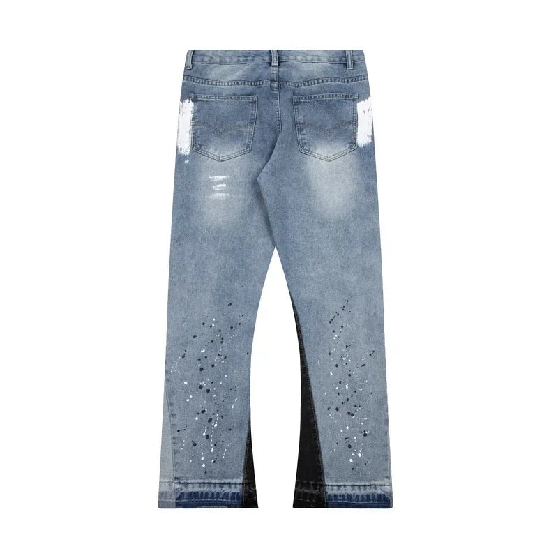 Washed Denim Trousers for Men with Micro-Flared Style