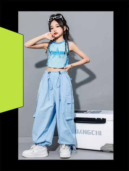 Girls Loose Cargo Pants with Belt for Daily Wear