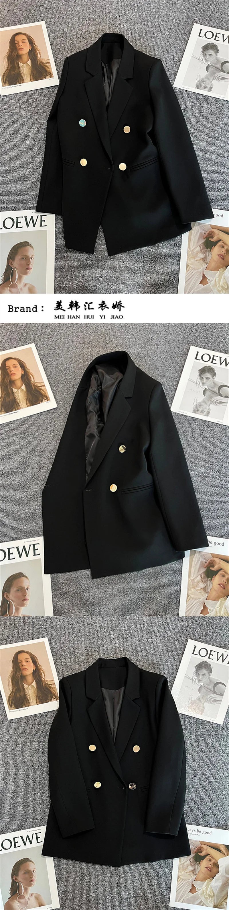 Women Double-Breasted Blazer Casual Suit Jacket