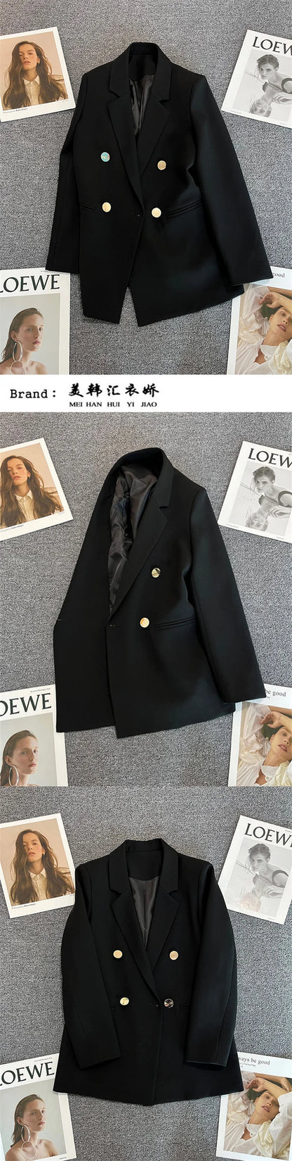 Women Double-Breasted Blazer Casual Suit Jacket