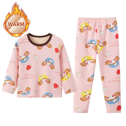 Children's Cartoon Printed Thick Warm Underwear Set
