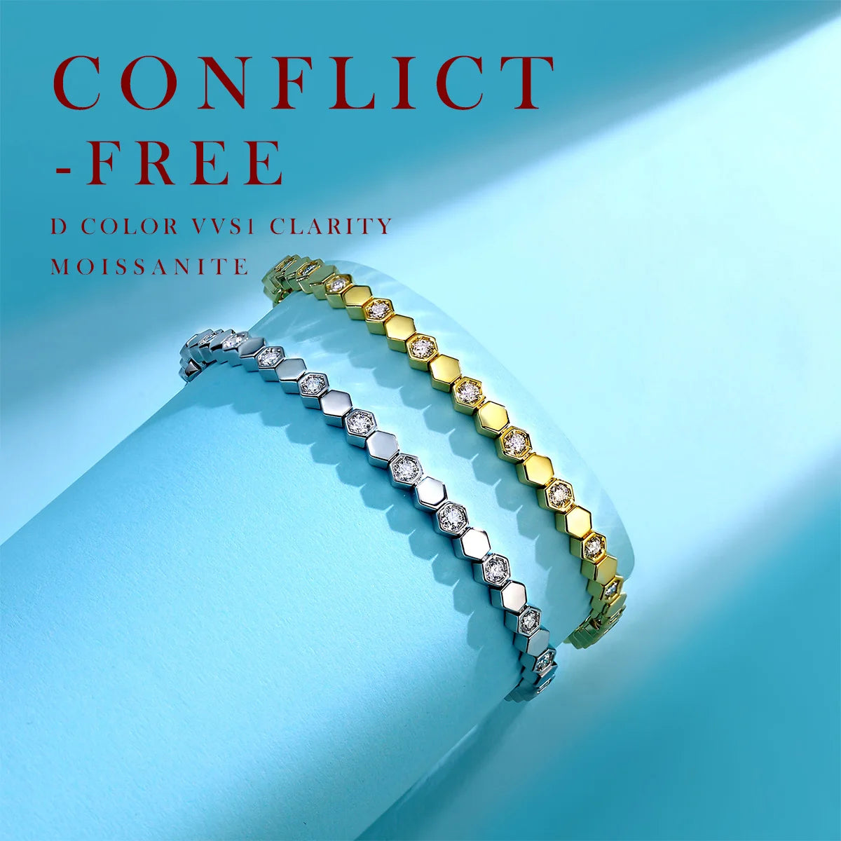 Moissanite Hexagon Tennis Bracelet in 925 Sterling Silver