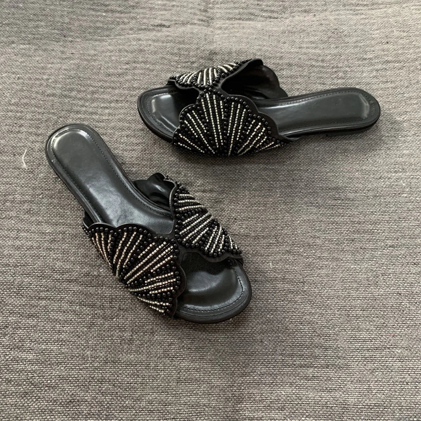 Luxury Faux Pearl Summer Flat Sandals for Women