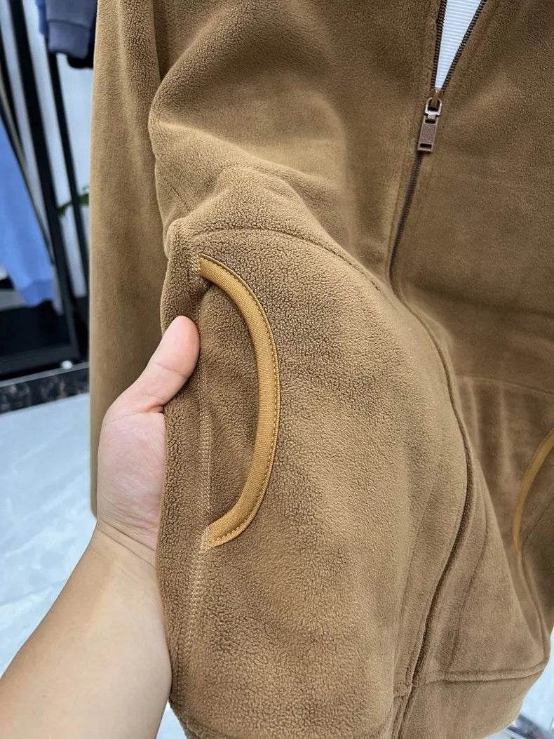 Men's Winter Thick Plush Jacket with Zipper and Pockets