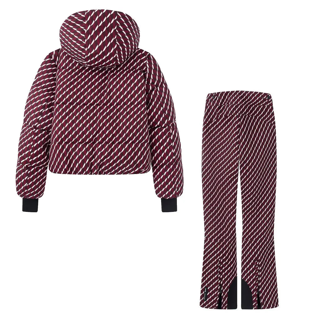 Burgundy Women's Winter Hooded Skiing Parkas Set