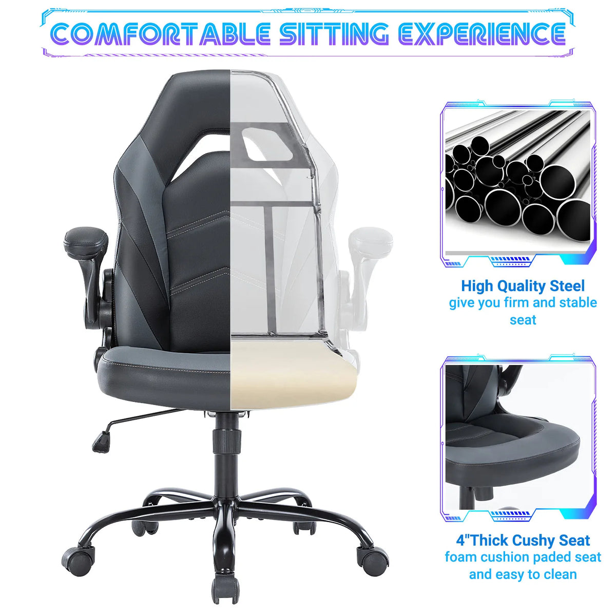 JHK Adjustable PU Leather Racing Desk Chair