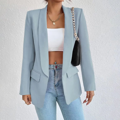 Solid Polyester Cotton Long Sleeve Women's Blazer