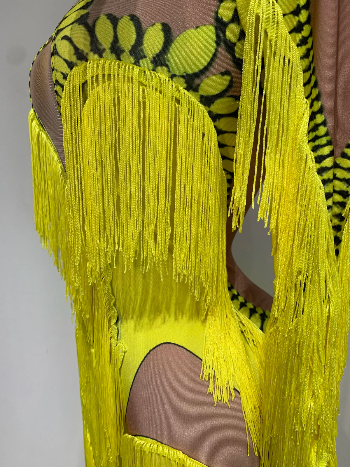 Yellow Polyester Bodycon Jumpsuit with Tassels