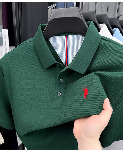 Men's Short Sleeve Cotton Polo Shirt with Embroidery