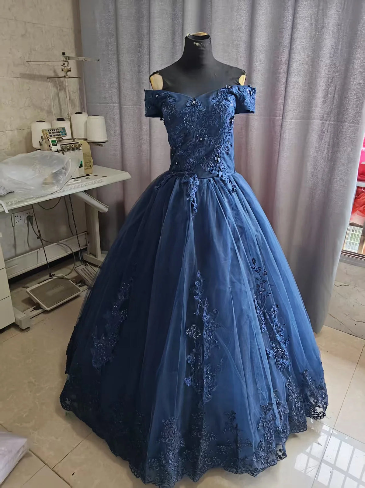 Off Shoulder Plus Size Wedding Dress Tulle and Organza