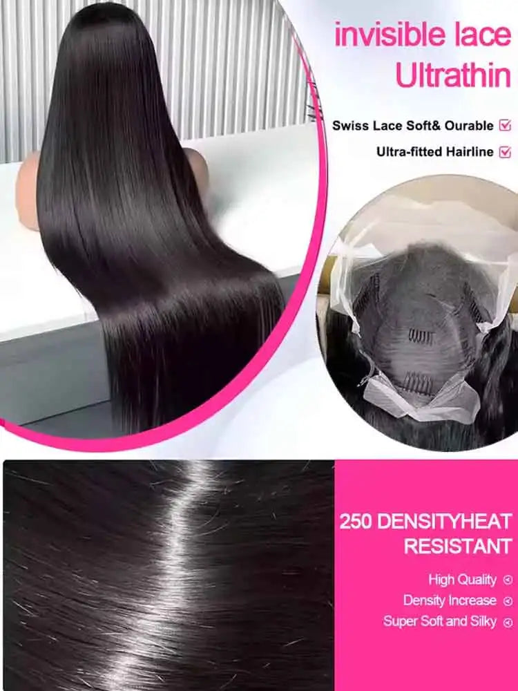 40 Inch Straight Human Hair Wig with Transparent Lace