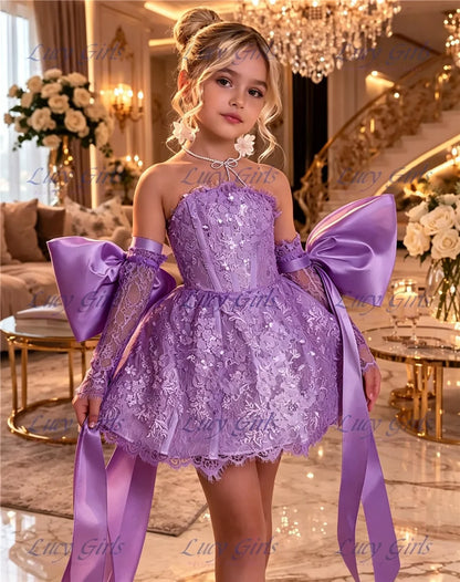 Flower Girl Dress Lace and Satin for Weddings and Birthdays