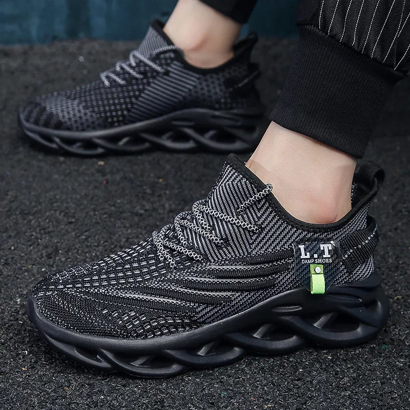 YRZL Men's Black Breathable Mesh Jogging Shoes