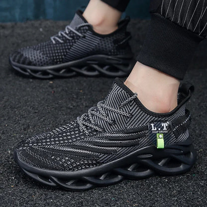 YRZL Men's Black Breathable Mesh Jogging Shoes