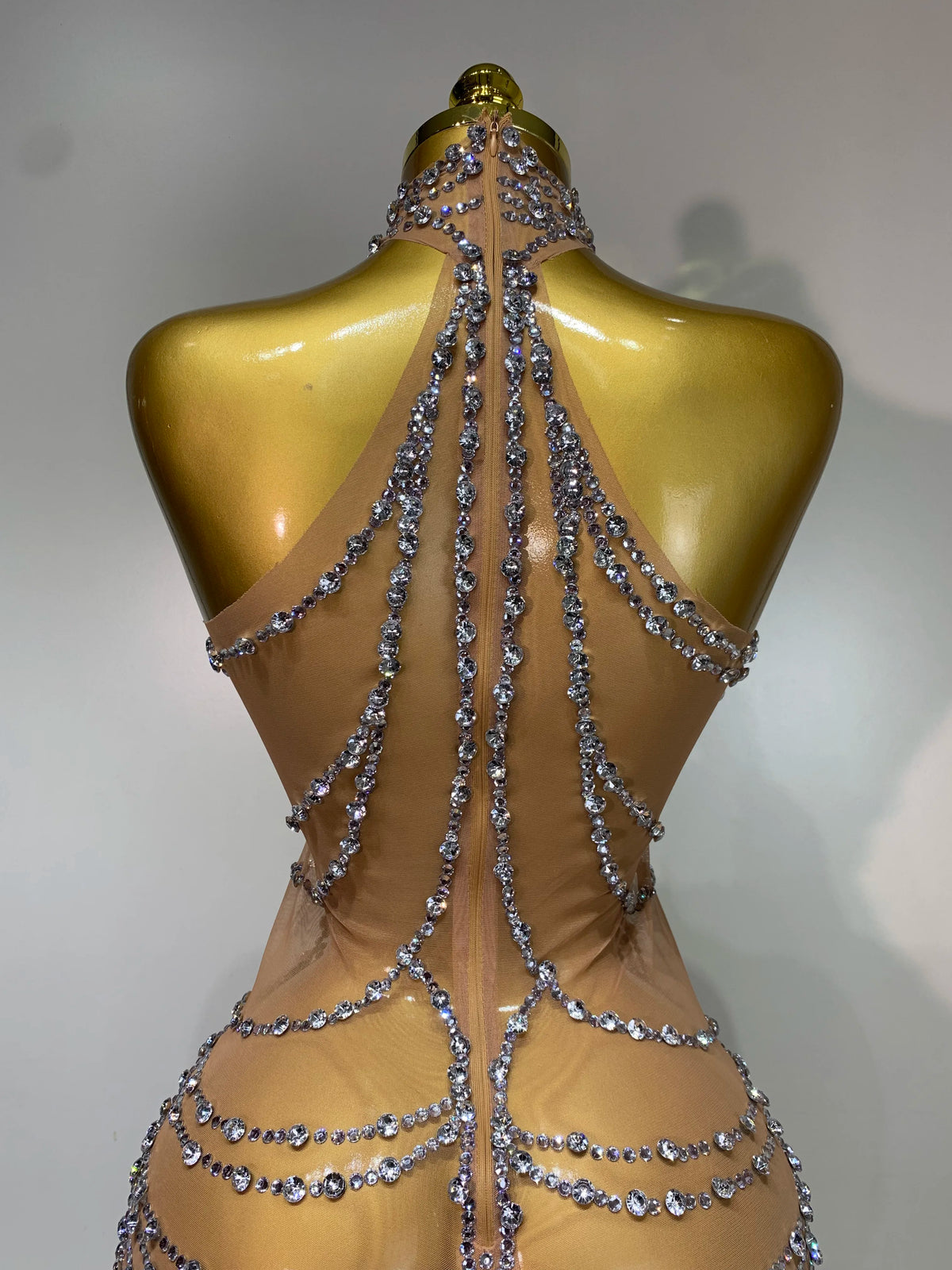 Sparkly Rhinestone Transparent Mesh Long Dress