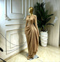 O-neck Ruched Long Sleeve Bodycon Maxi Dress